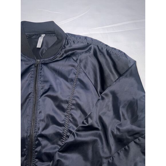 Fabletics x Demi Lovato Bomber Jacket Size Large Black Satin Tori Woven Active - Picture 3 of 16